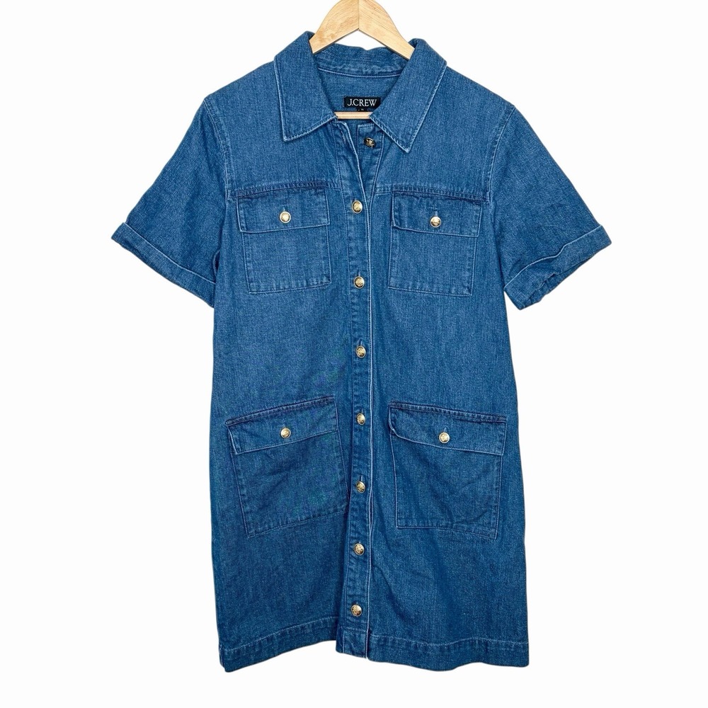 J Crew Denim Mini Dress Womens Size 12 Nautical Preppy Sailor Coastal Utility